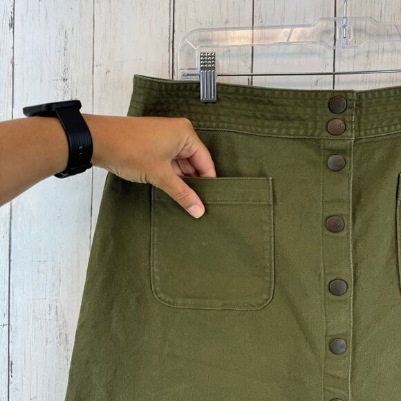 Madewell Kale Green Stretch Raw Hem  Button Fly A-Line Mini Skirt Plus Size 14 - Picture 14 of 16